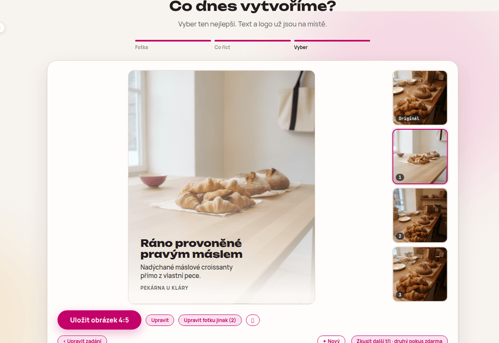 Tři vygenerované návrhy scény k výběru